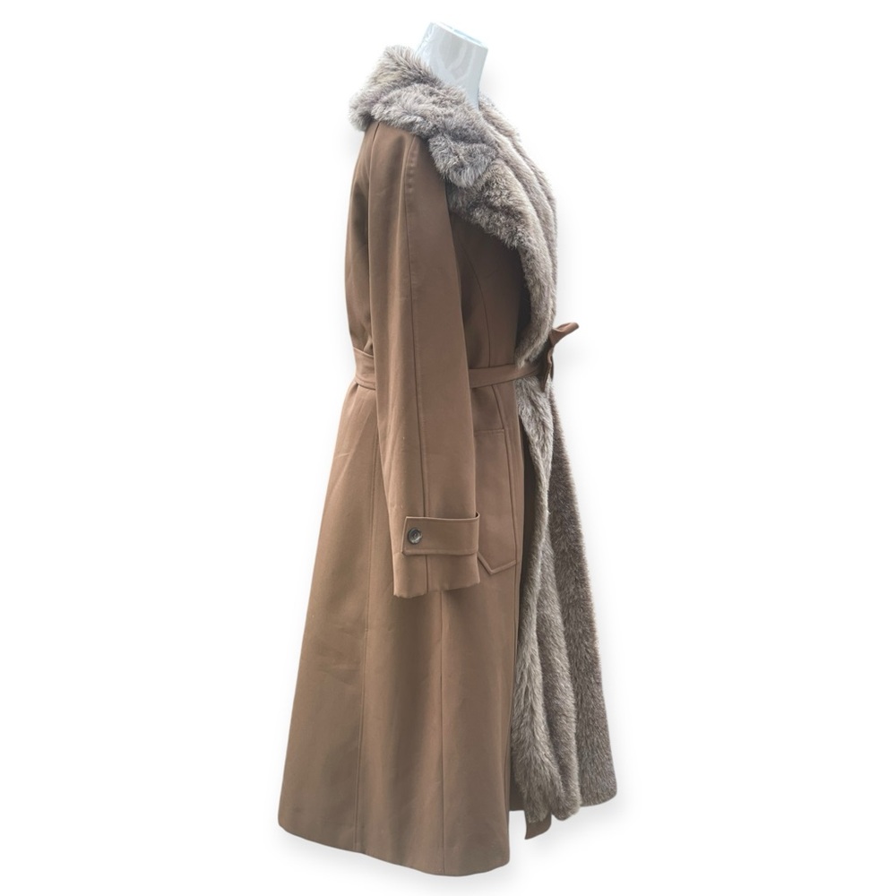VTG Mid Century 50s 60s Brown Coat with Faux Fur Trim - Picture 3 of 8